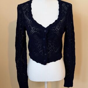 Chic Freshman 1996 Navy Blue Open Weave Women's Cardigan M